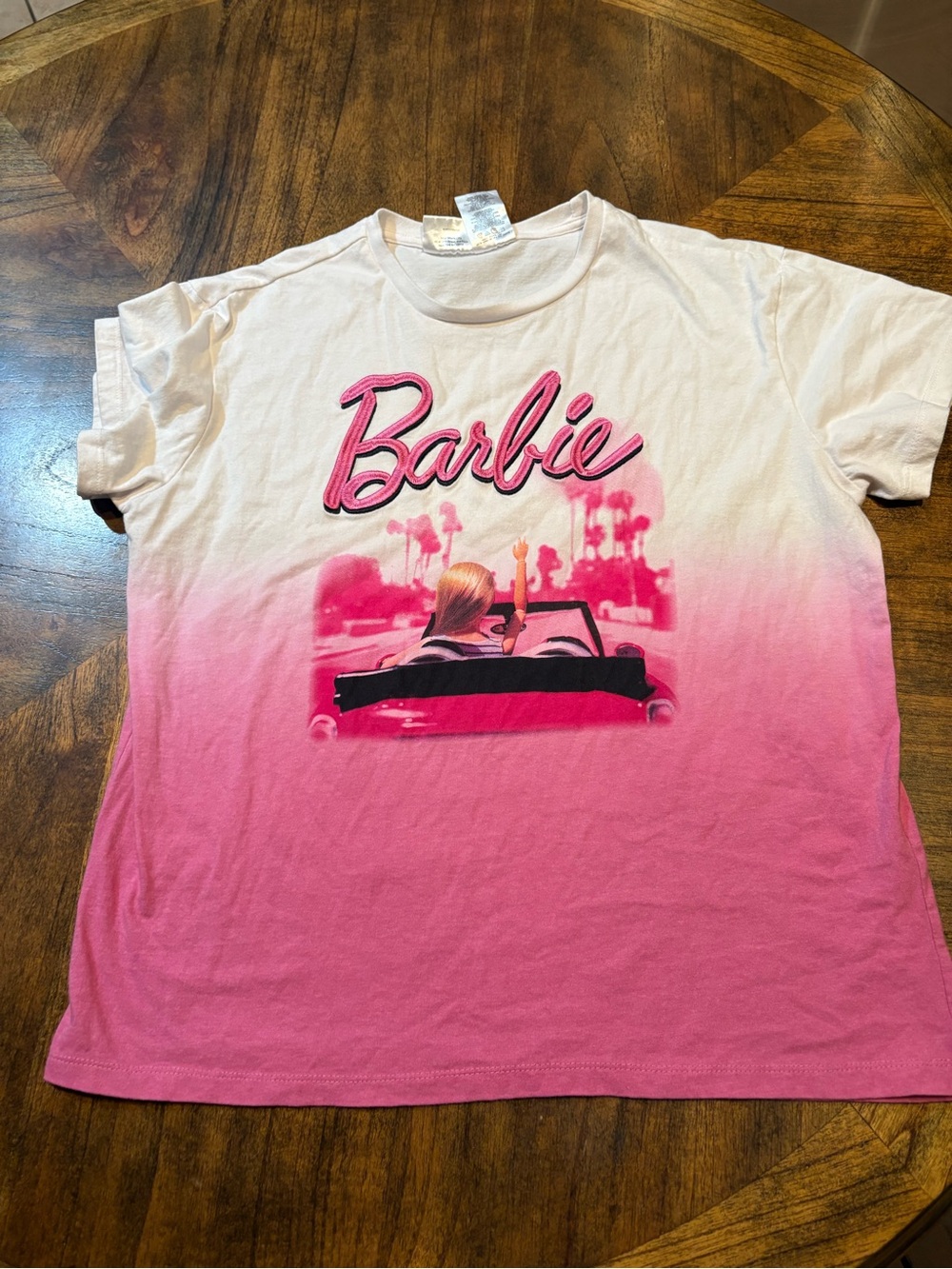 Barbie Pink and White Ombre Graphic Tee with Convertible Scene